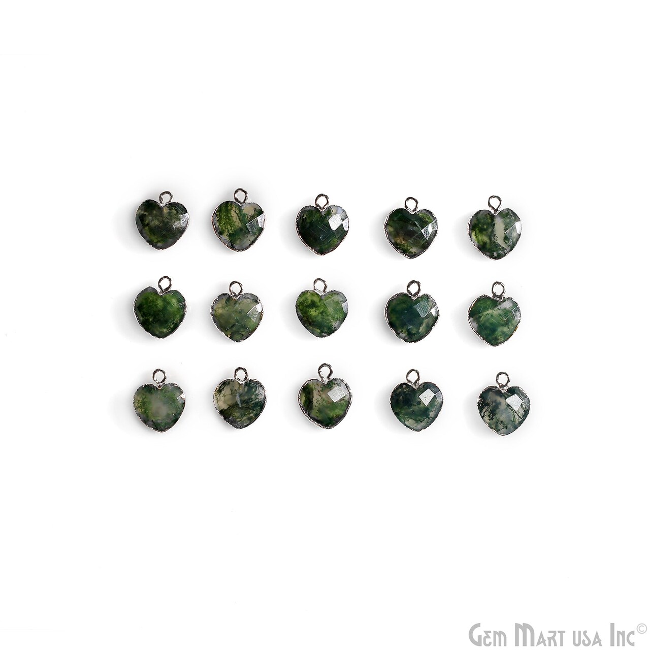 Heart Gemstone Pendant, Silver Electroplated Gemstone Charm, 13x12mm, Necklace Pendant, GemMartUSA (50794)